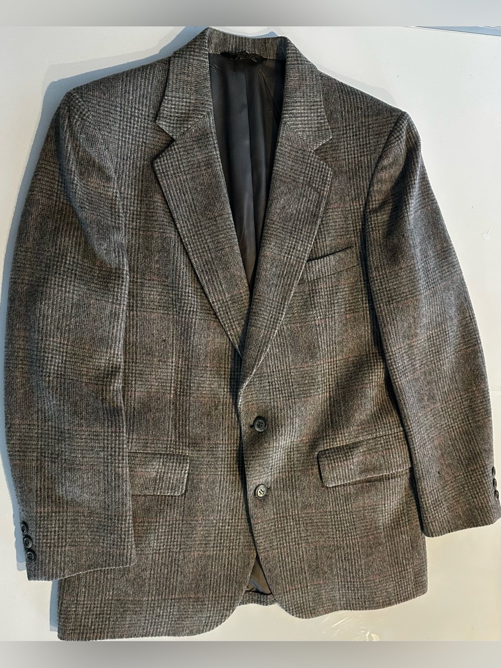 Strathmore Blazer Mens Gray Windowpane Plaid Wool Jacket Sport Coat Preppy Vtg